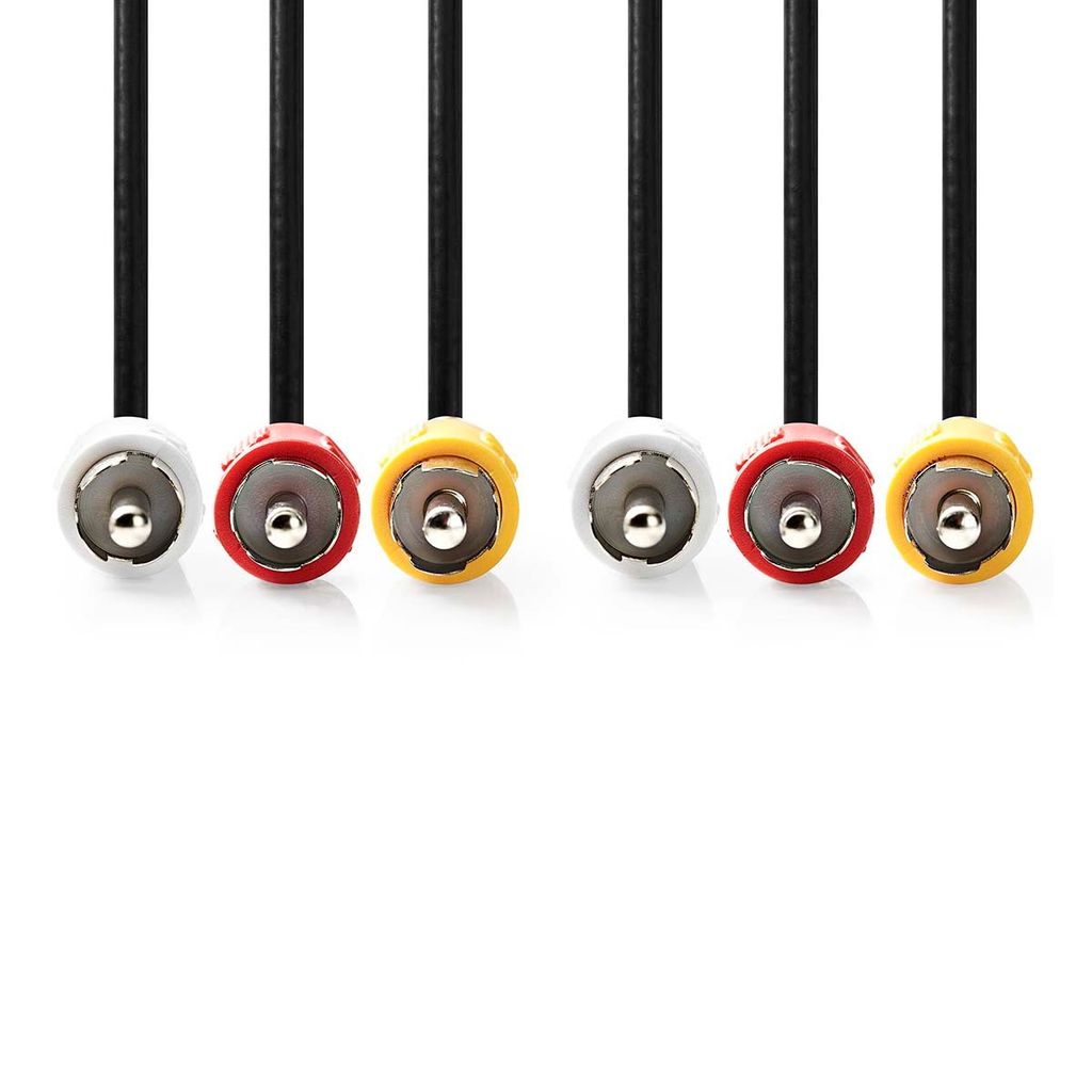 Nedis Composite-Videokabel - 3x Cinch-Stecker - 3x Cinch-Stecker - Vernickelt - 480p - 10.0 m - Rund - PVC - Schwarz - Umschlag