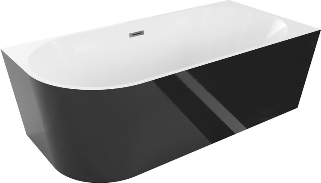 Mexen Mia Badewanne freistehend rechteckig 160 x 75 cm, weiß/schwarz, Überlauf gun metal - 52691607575P-95
