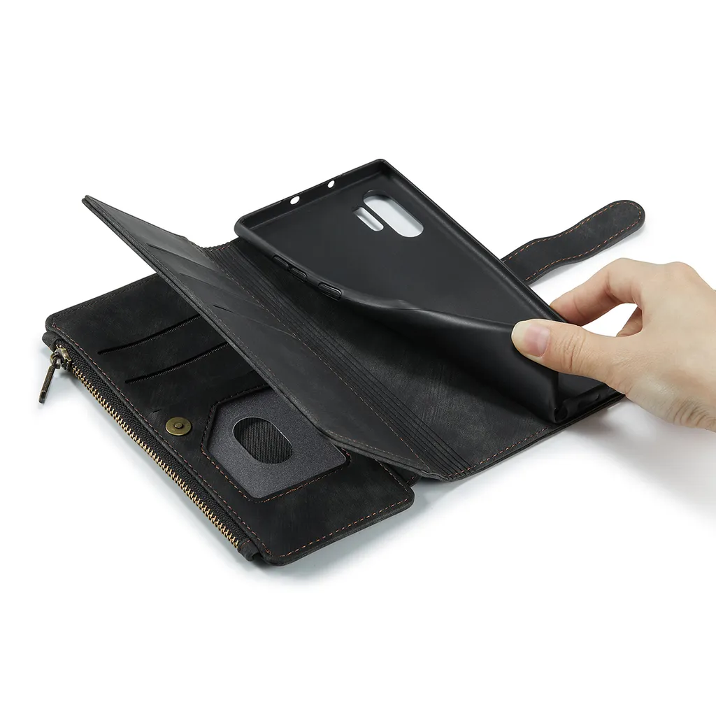 Custodia Samsung Note 10 Plus Wallet in Finto Cuoio Nero con Cerniera - 7