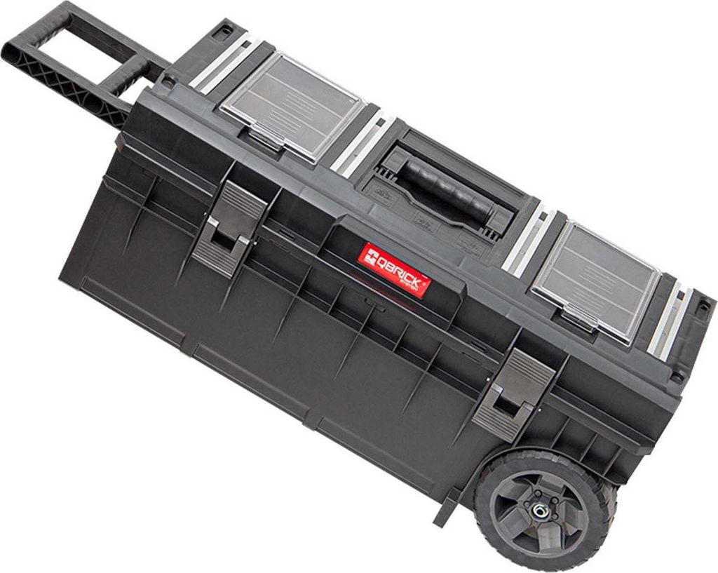 A black rolling tool chest is shown against a white background.