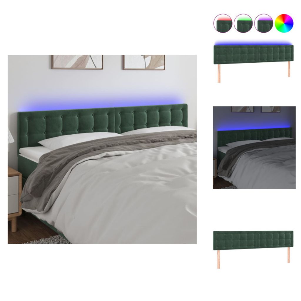 vidaXL LED Kopfteil Dunkelgrün 200x5x78/88 cm Samt - Kopf- & Fußenden