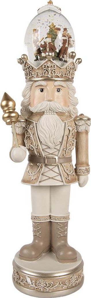 Clayre & Eef Weihnachtsdekoration mit LED-Beleuchtung und Musik Nussknacker 14x14x49 cm Beige Kunststoff