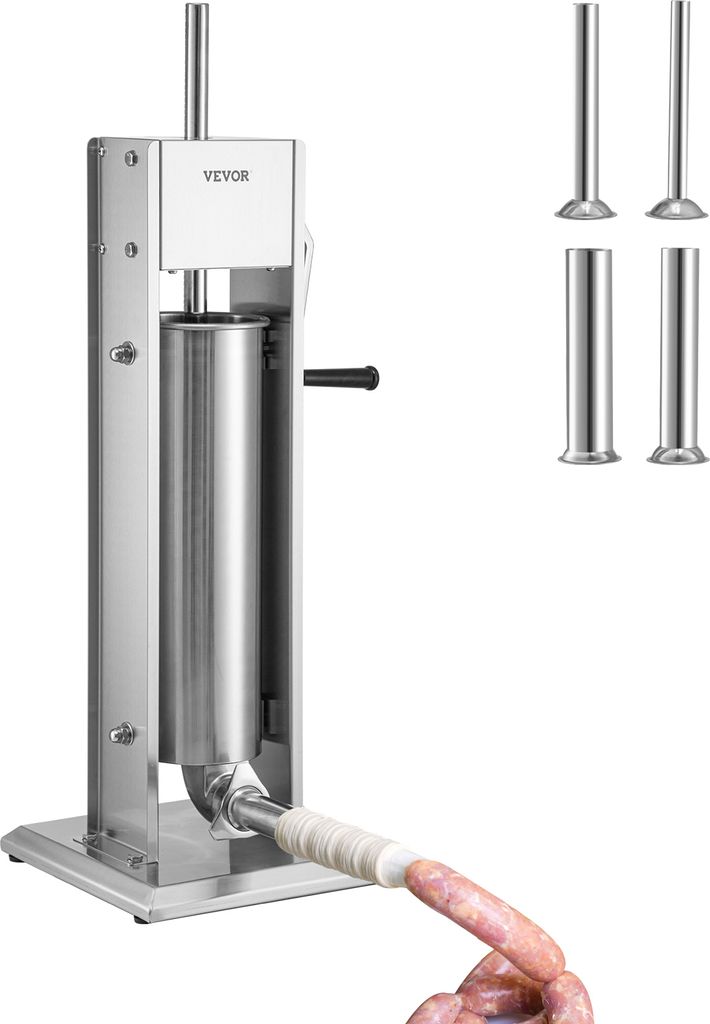 VEVOR Manueller Wurstfüller, 2,5 L / 6 Pfund Horizontale Wurstmaschine Mit U-Klemme, Aus Lebensmittelechtem Edelstahl, Inkl. 8 Füllrohren, Für Zuhause, Küche, Restaurant, Gewerbe