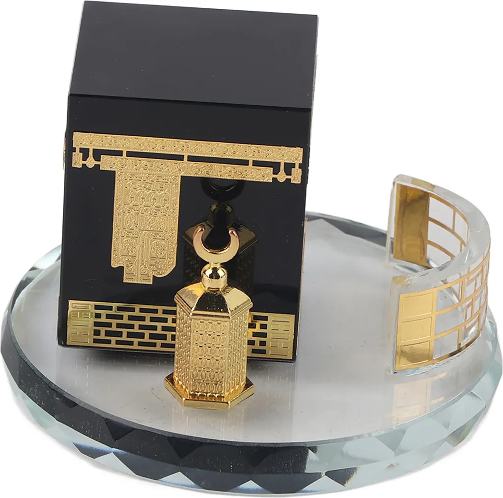 Miniature Kaaba Cristal Plaqué Or - Décoration Islamique de Voiture