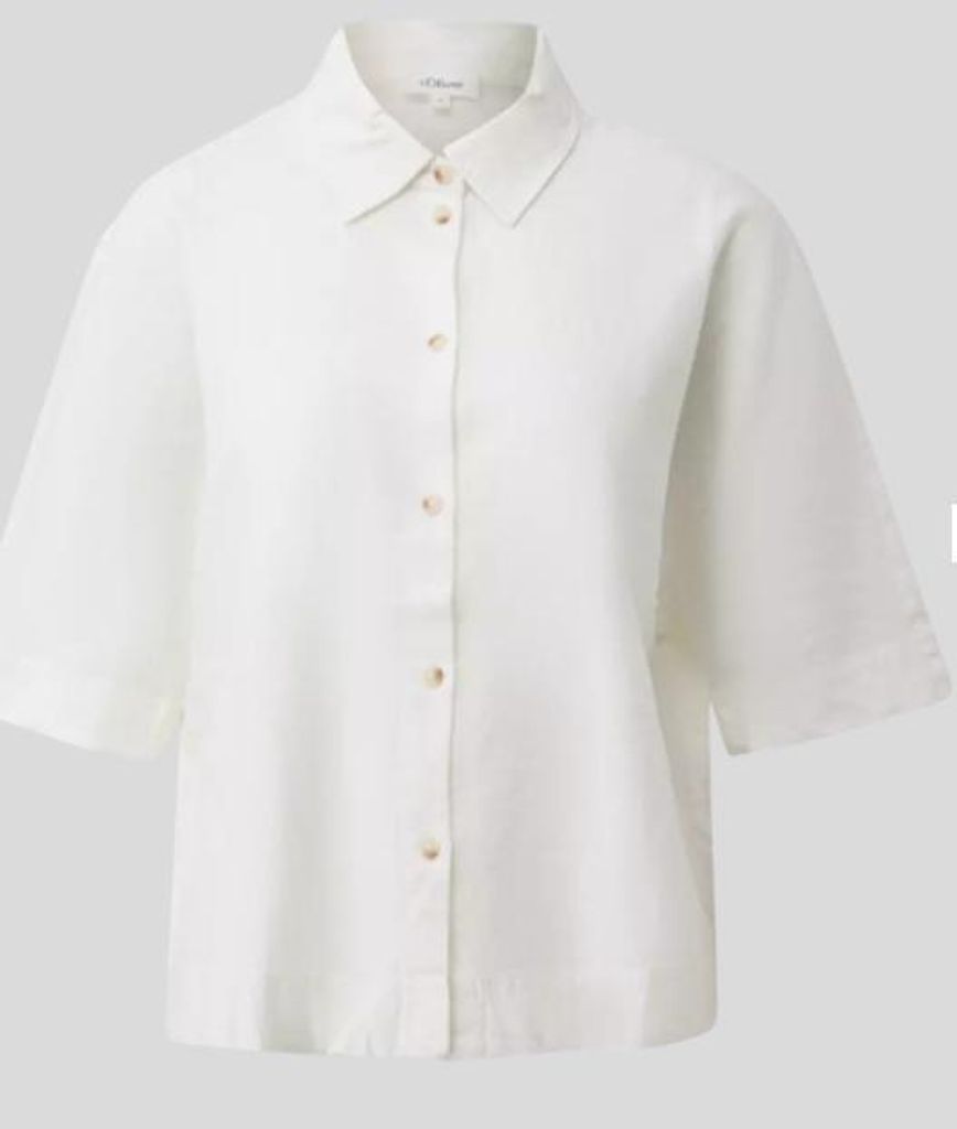 S. Oliver Damen Bluse Weiß Größe 36 Leinenmix Kurzarm Hemdkragen Knopfleiste Relaxed Fit