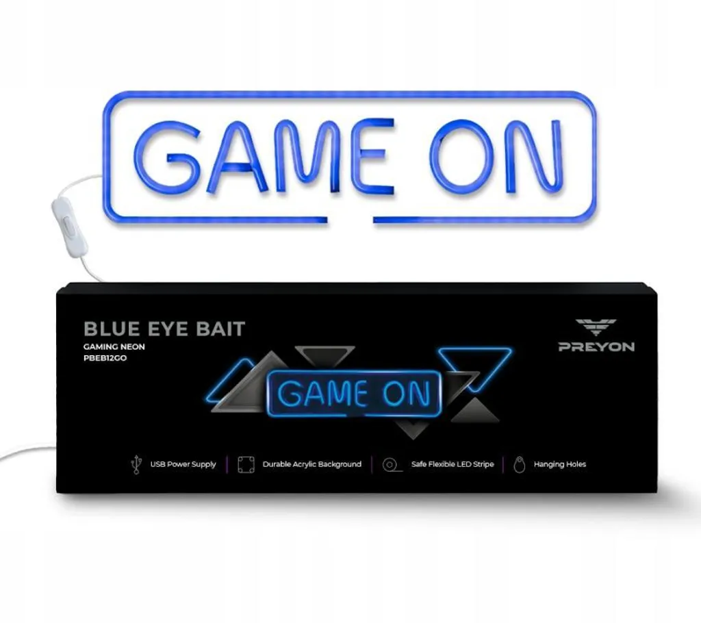 Preyon GAME ON Neon LED Blu, decorazione murale, per sala giochi, camera da letto, stanza dei ragazzi, decorazione luminosa