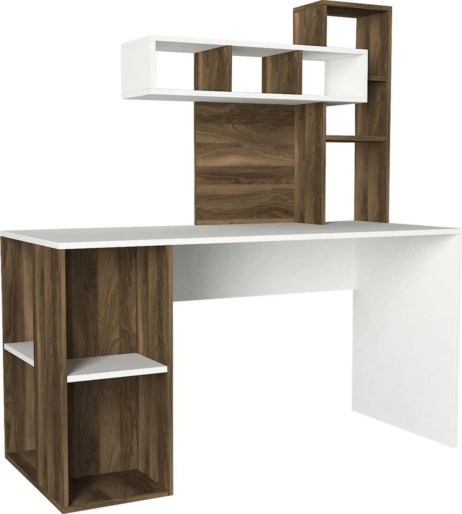 Bureau d'angle avec étagères intégrées blanc noyer 140x60x154 cm - 4