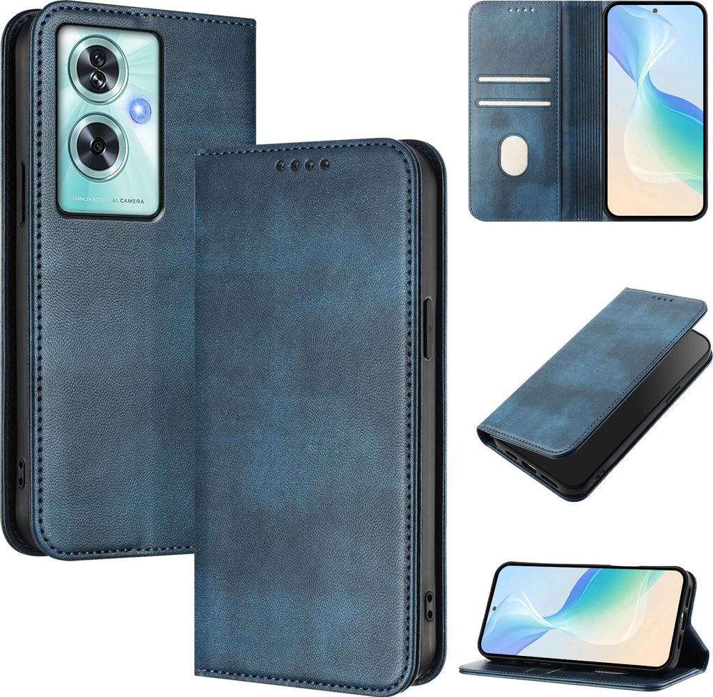 Handyhülle für OnePlus Nord N30 SE, Vintage Leder RFID Schutz Kartenfach Standfunktion Magnetische Klapphülle Blau