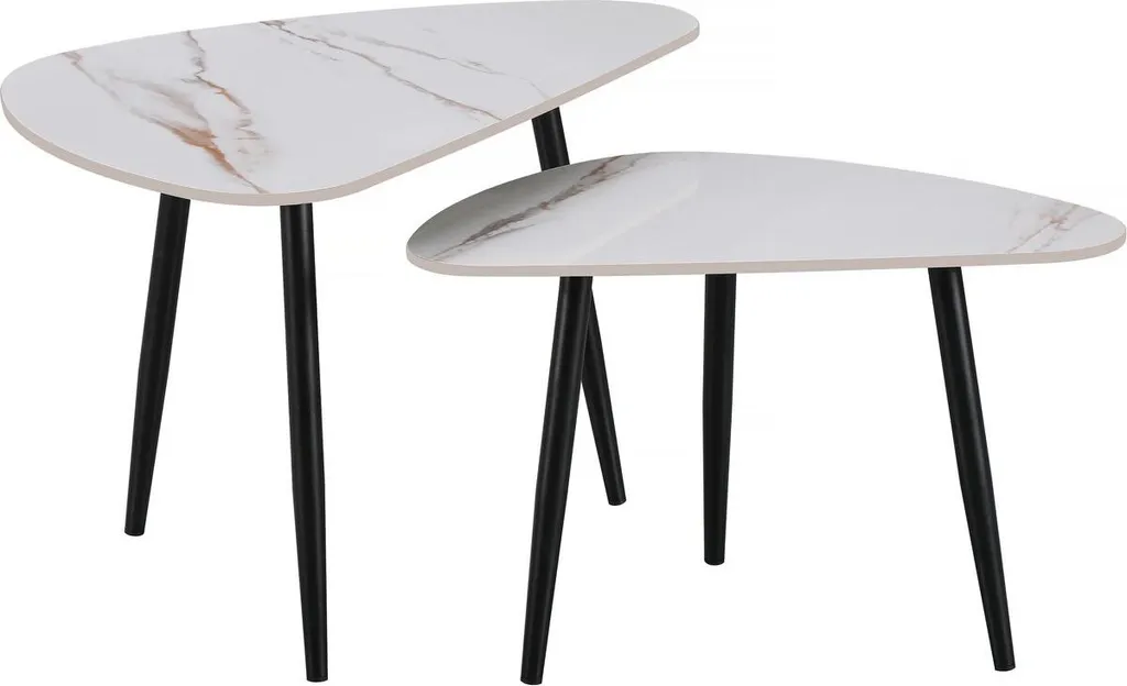 Lot de 2 tables basses gigognes Terra en céramique blanc 49x79x56 cm