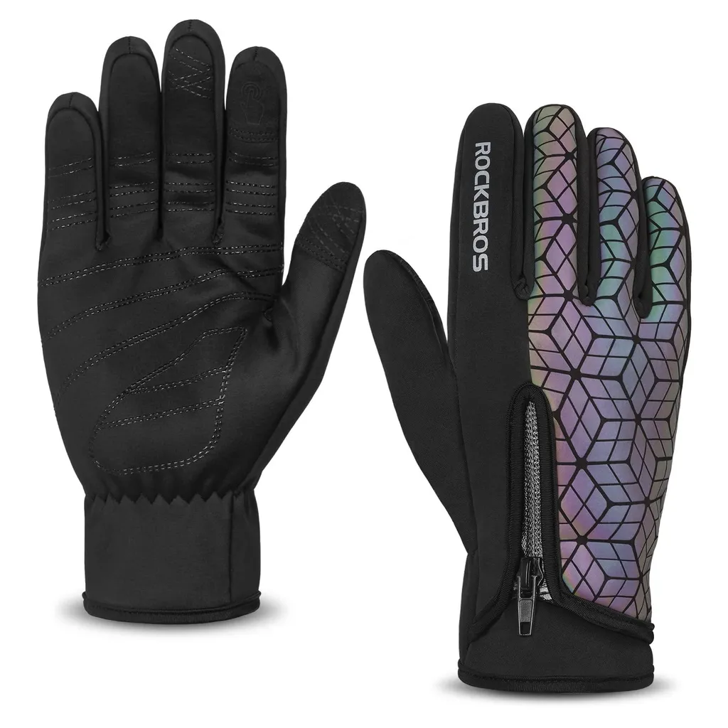ROCKBROS Guanti da Ciclismo Invernali Donna Uomo, Guanti Termici Bici Antiscivolo e Elastico con Touch Screen, Sportivi per MTB Alpinismo Trekking Corsa Guida Sci, Nero, L