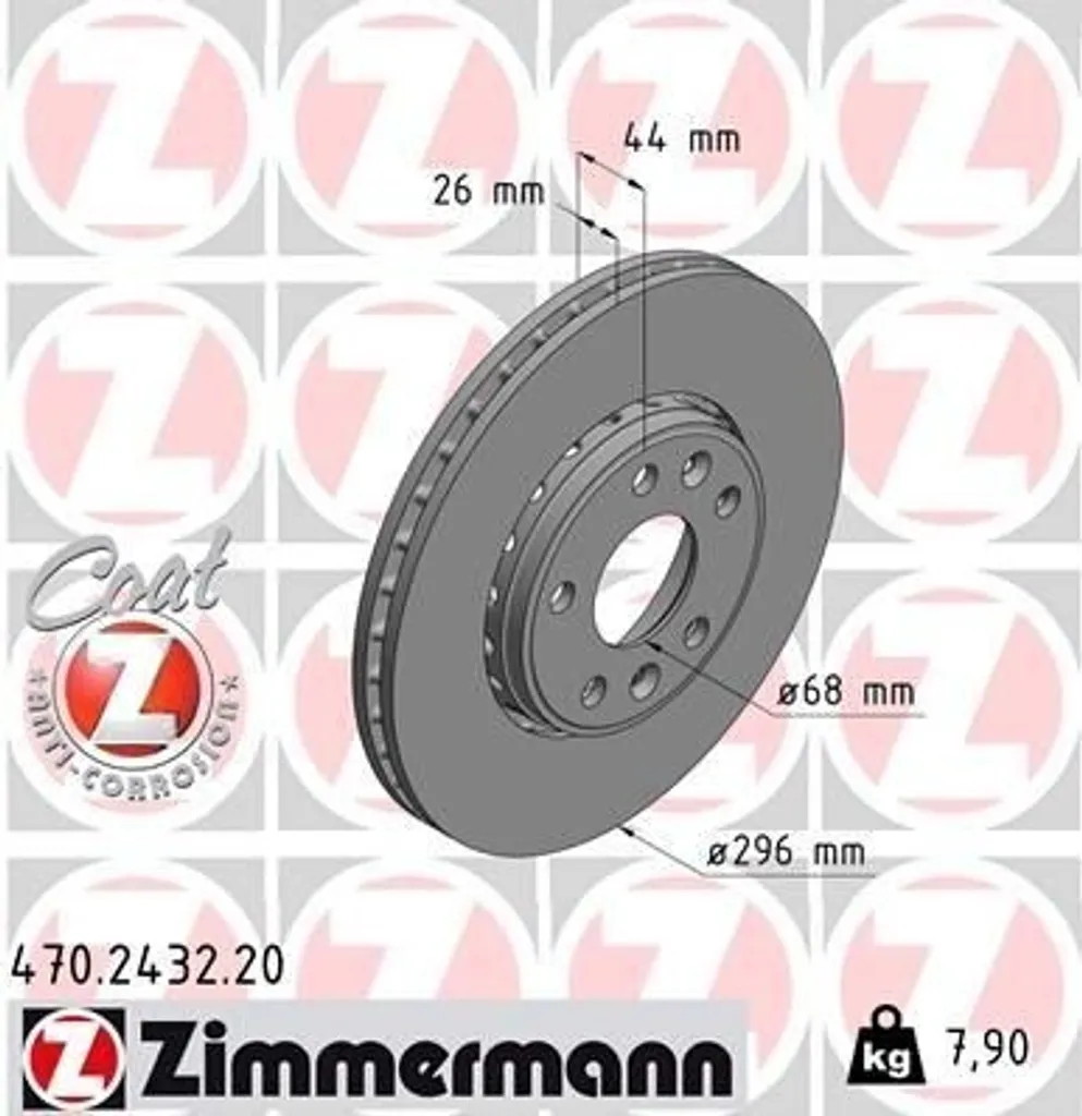 Disque de frein Zimmermann 470.2432.20 anti-vibration pour Renault Megane