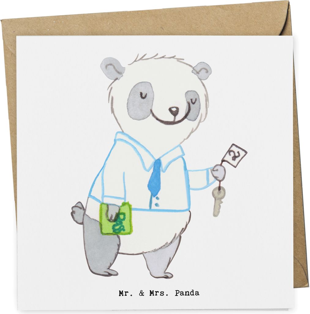Mr. & Mrs. Panda Grußkarte Hotelkaufmann Herz - Weiß - Geschenk, faltkarte, Ausbildung, Klappkarte, Glückwunschkarte, Hotelfachmann, Hotelier, d...