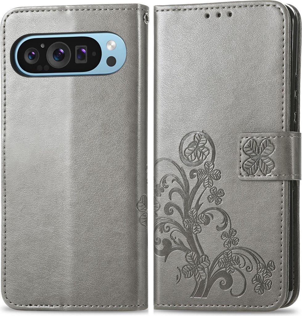 Mobigear Clover Google Pixel 10 Pro Hülle Klapphülle Geldbörse - Grau