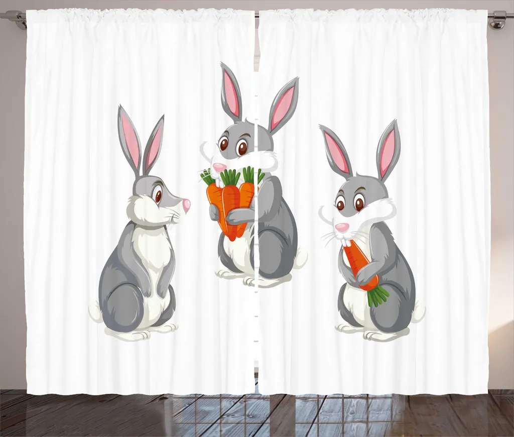 ABAKUHAUS Coniglietto pasquale Tenda rustica, divertente caricatura di coniglio, tenda con passanti e ganci per camera da letto, 280 x 245 cm, multicolore bianco - 1