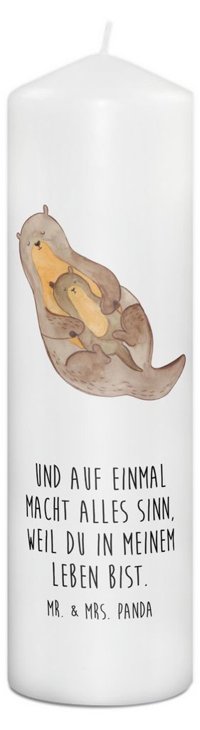 Mr. & Mrs. Panda Kerze Otter Kind 29 x 8 cm XL - Weiß - Geschenk, Familie, Blockkerze, Wachskerze, Mama, Erinnerungslicht, Baby, Bedruckte, Geburt...