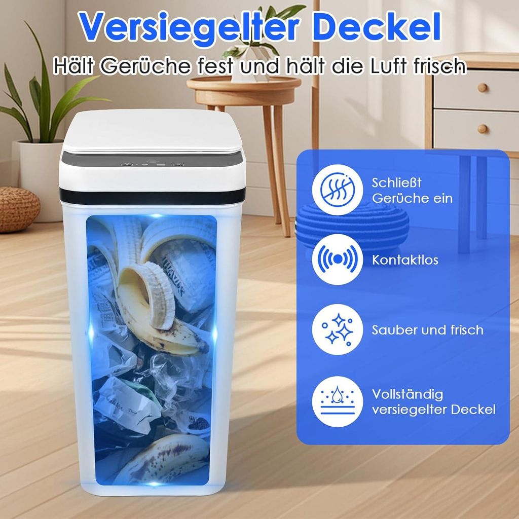 2er Set Mülleimer mit Sensor, 12L Automatischer Mülleimer
