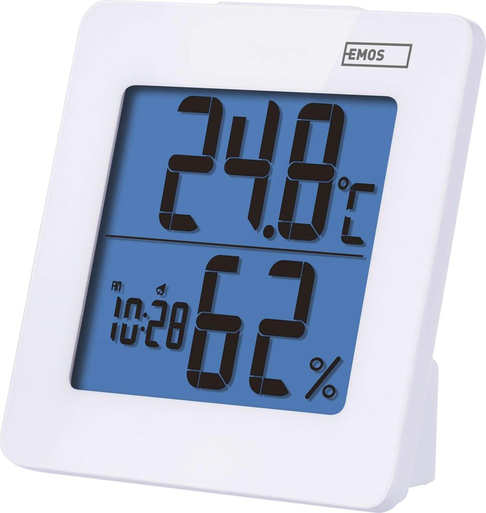 EMOS Digitales Thermometer und Hygrometer, Innenthermometer mit Uhr, Wecker mit Snooze und Kalender , E0114