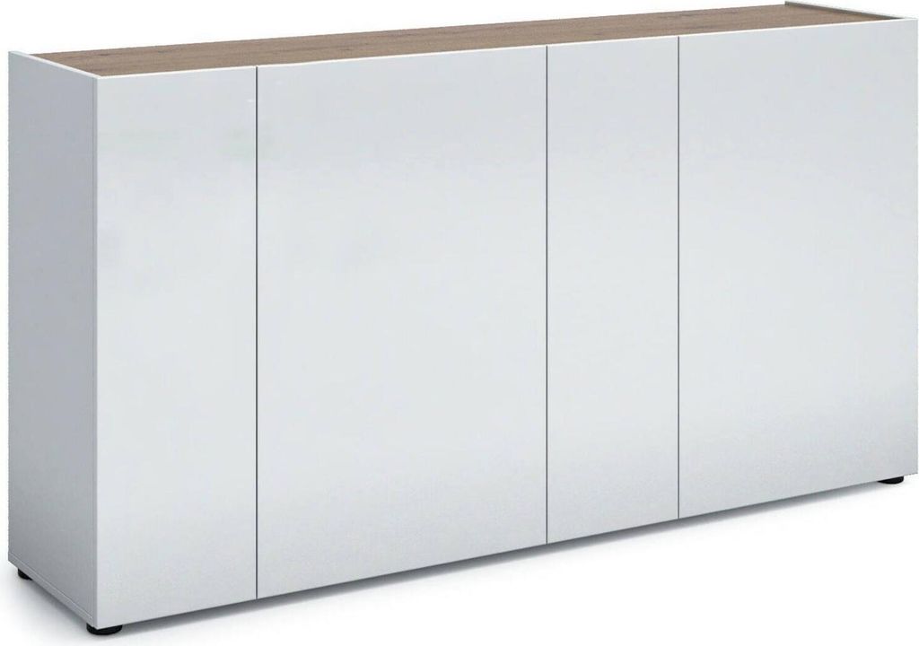 Kommode Dgasperin, Wohnzimmerbuffet, Wohnzimmer-Sideboard, Moderne Küchen-Speisekammer, Italy, 174x40h92 cm, Glänzendes Weiß und Eiche