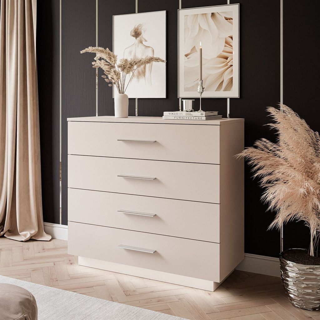 Kommode LINA KASCHMIR 95 cm mit LED, Chrom Griffe