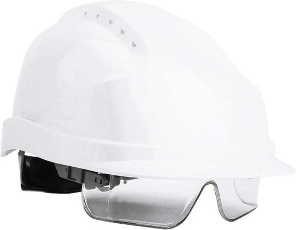 Casque de protection avec lunettes escamotables et visière incolore