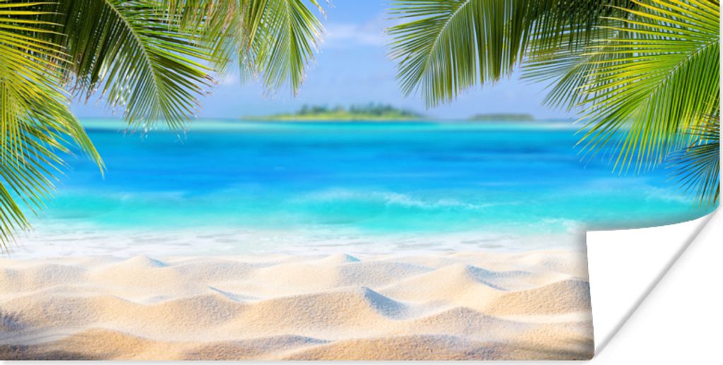 MuchoWow Poster Strand - Palme - Meer - Insel 80x40 cm - Wanddeko