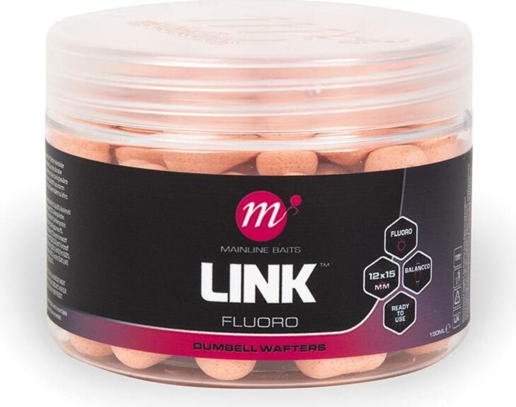 Mainline Link Fluoro Dumbell Wafters 12x15mm Rosa Kugeln