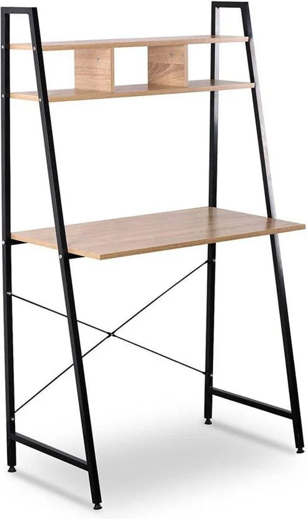 Bureau compact avec rangement bois naturel et noir 84 x 46 x 140 cm