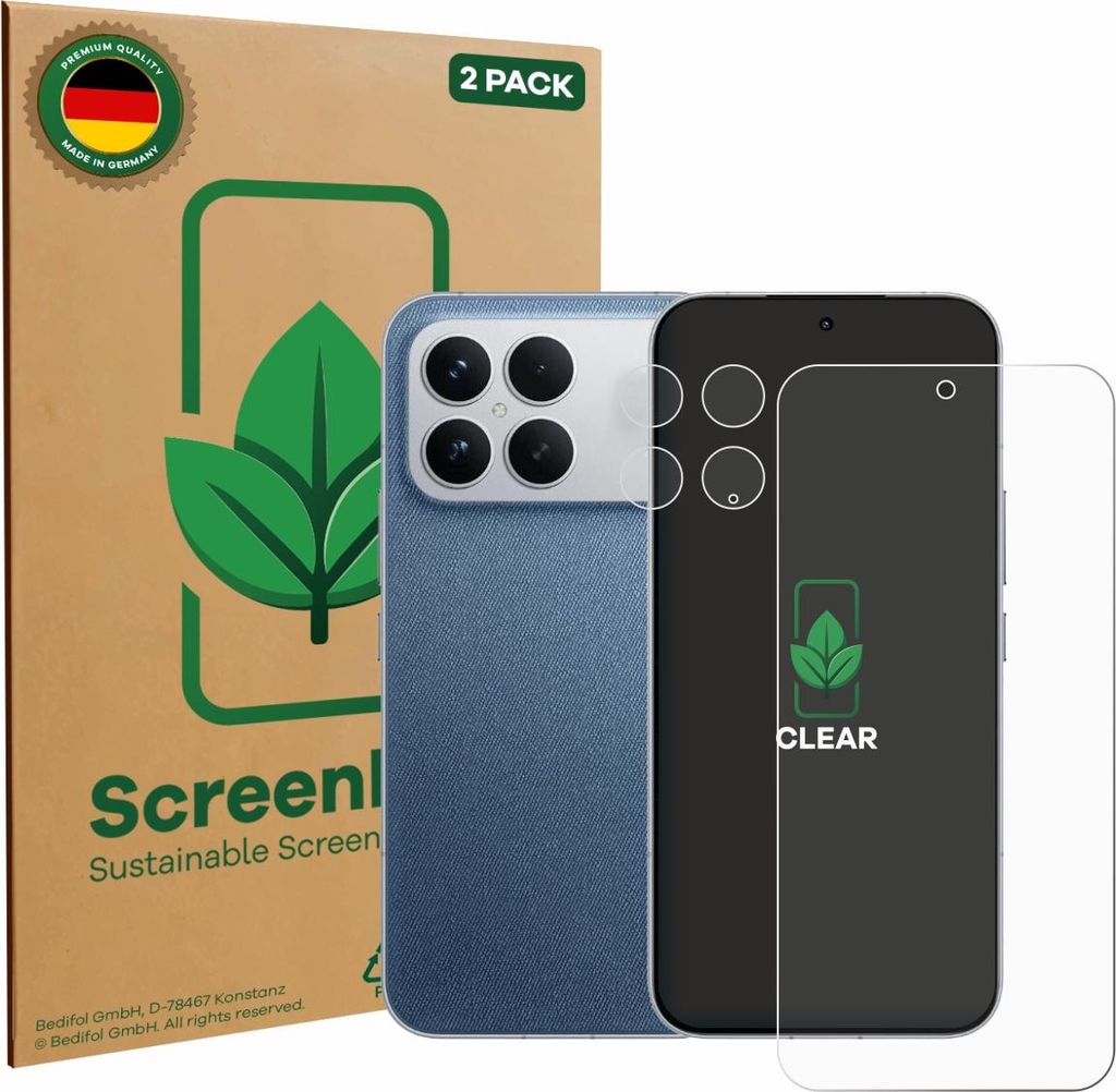 2x ScreenLeaf Schutzfolie für Xiaomi Poco F8 Ultra 5G (Display+Kamera) nachhaltiger Displayschutz Display Schutz Folie Klar Transparent