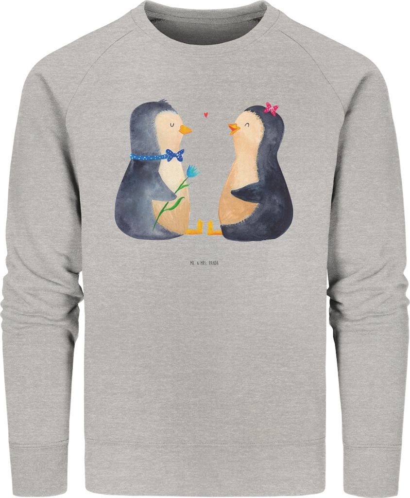 Mr. & Mrs. Panda Baumwoll Pullover Pinguin Pärchen Größe M - Heather Grey - Geschenk, Pulli, Hochzeit, Sweatshirt, Hochzeitstag, Verknallt, Lieb...