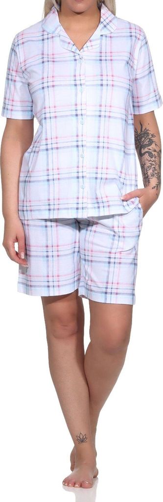Normann Damen kurzarm Pyjama Shorty aus Jersey zum durchknöpfen - auch in Übergrössen ; hellblau , 36