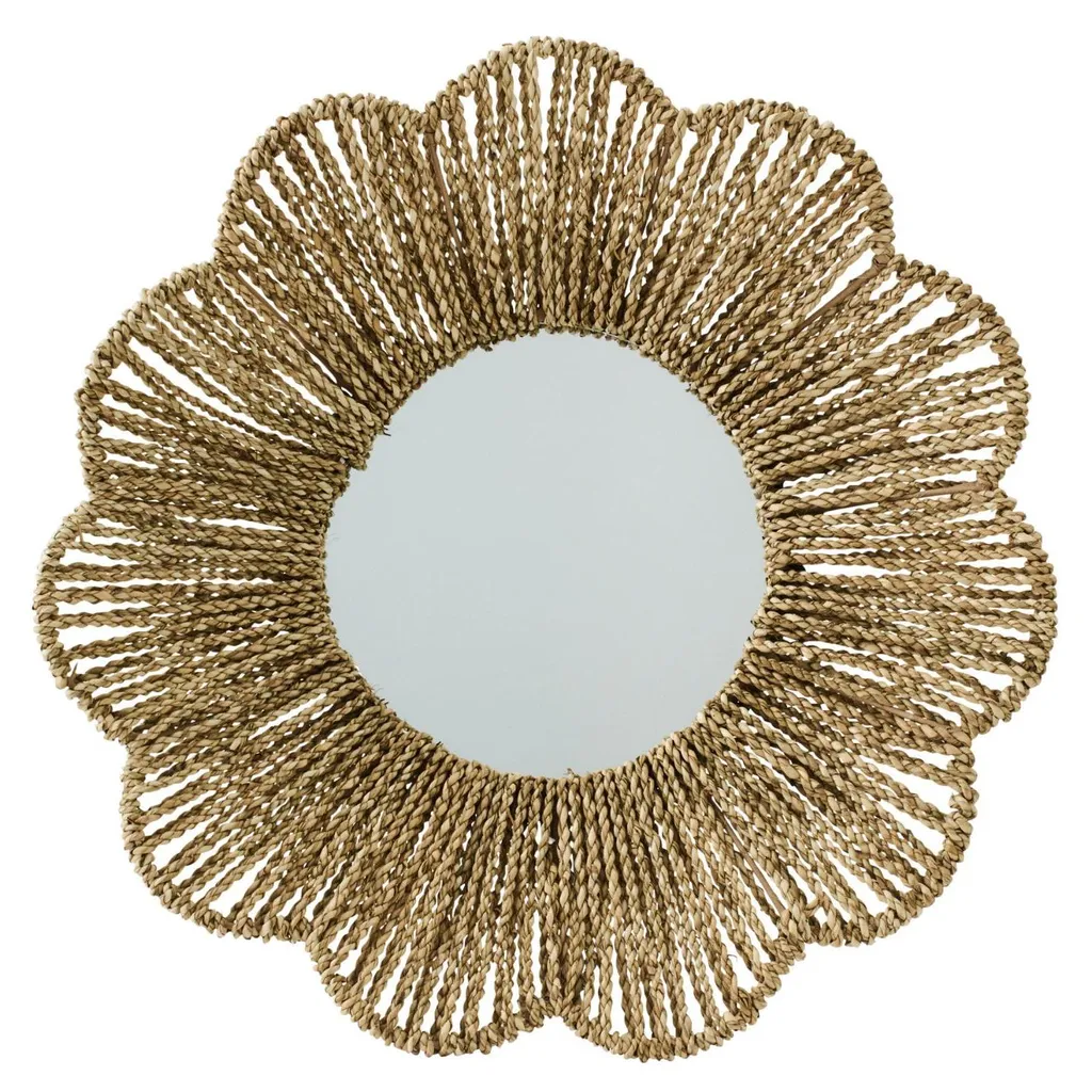 Miroir Soleil J-Line en algues naturelles - Tressage artisanal beige