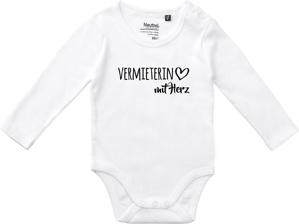 Huuraa Baby Body Vermieterin mit Herz 68 White Baumwolle Fairtrade Langarmbody Geschenkidee