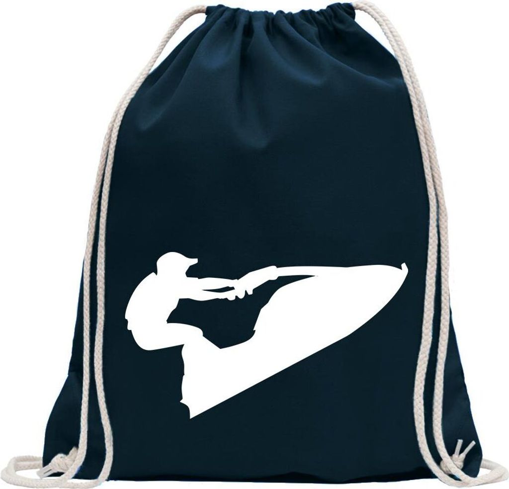 Kiwistar - Turnbeutel - dunkelblau - Jet-Ski Jetboot Fahrer Figur - Fun Rucksack Sport Beutel Gymsack Baumwolle mit Ziehgurt