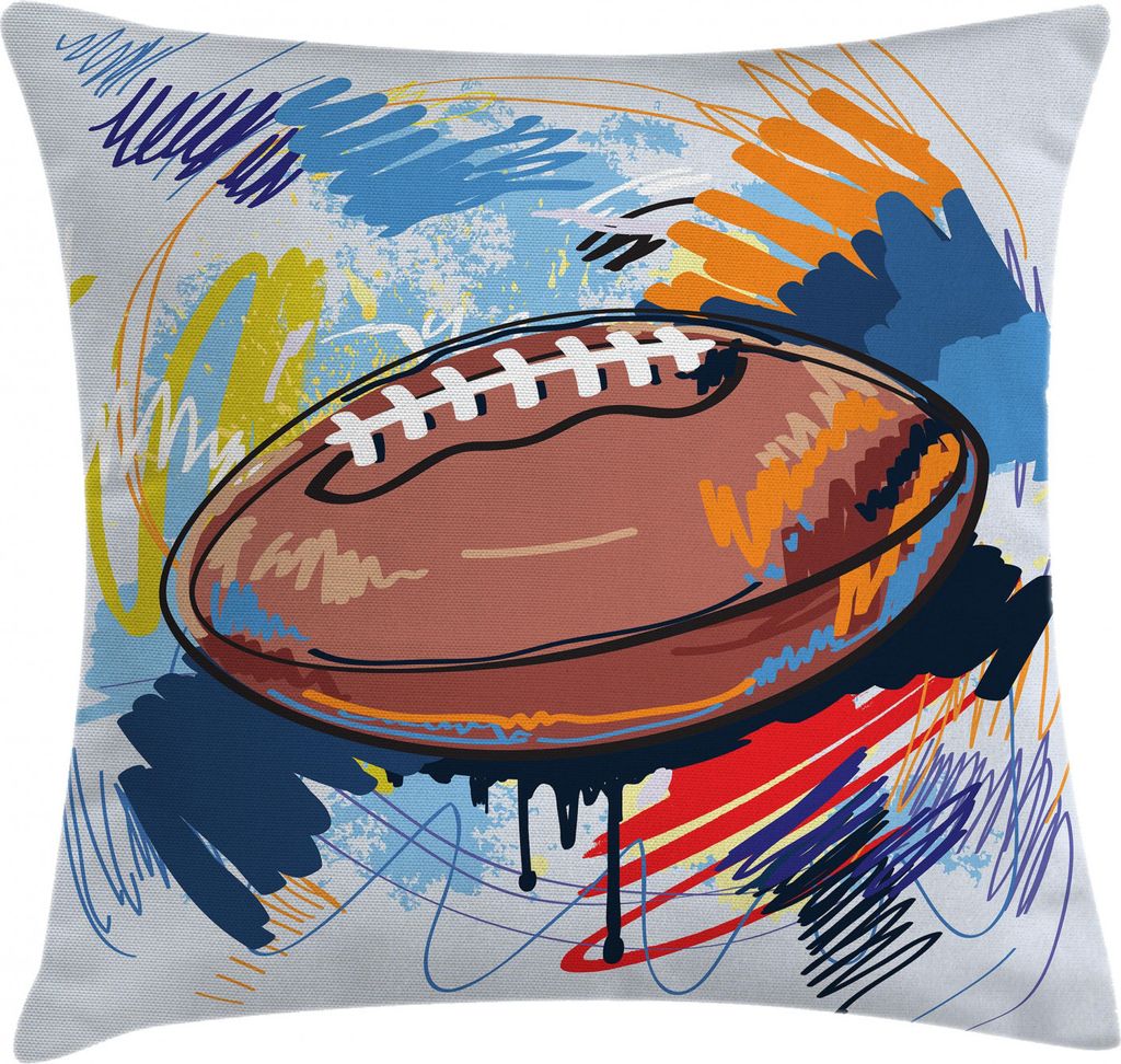 ABAKUHAUS Bunt Kissenbezug, Rugby-Ball-Gekritzel-Kunst, Dekorative Kopfkissenhülle mit Beidseitigem Druck Reißverschluß Waschbar, 40 x 40 cm, Br...