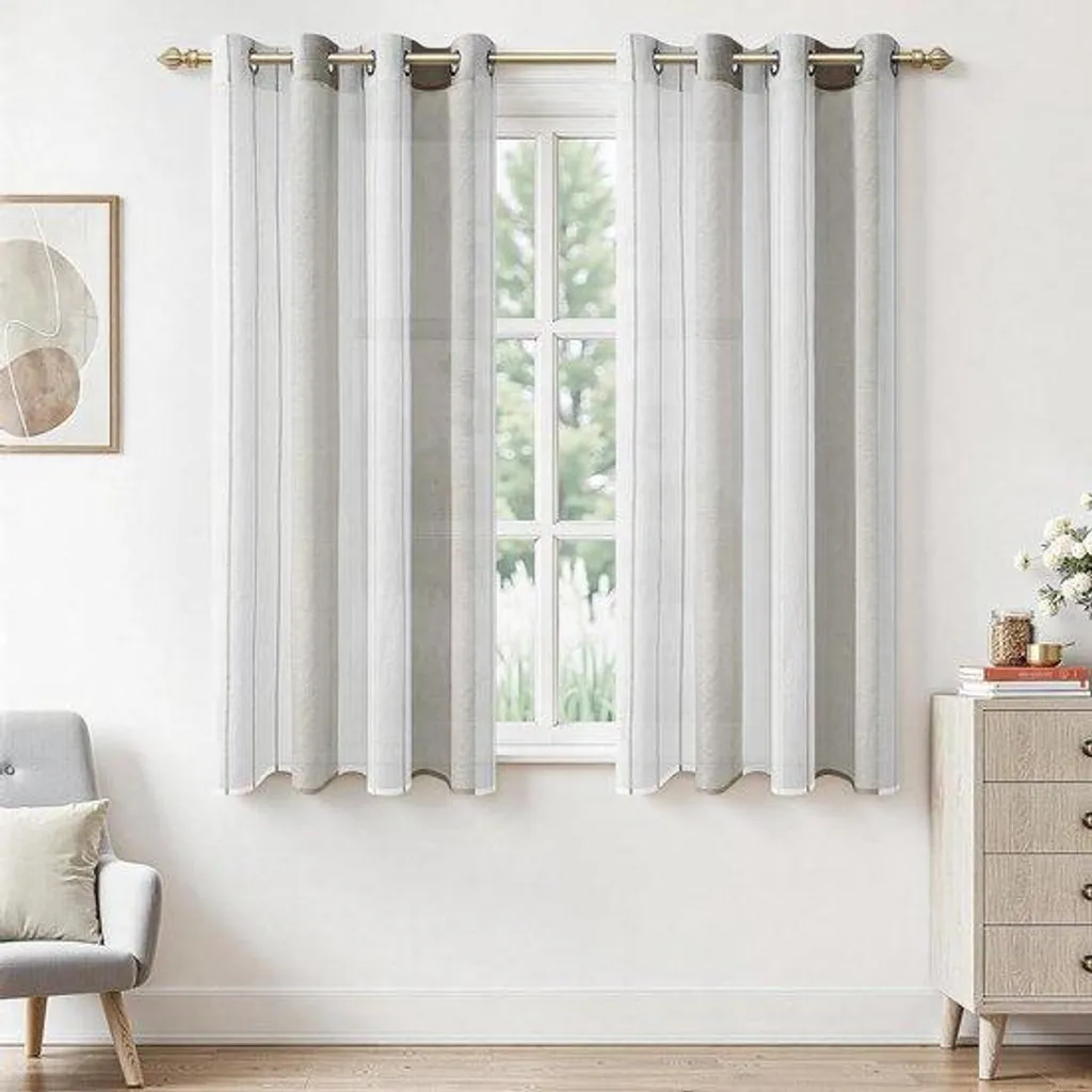 Rideau chambre enfant rayures gris blanc 160x140 cm voile de fenêtre