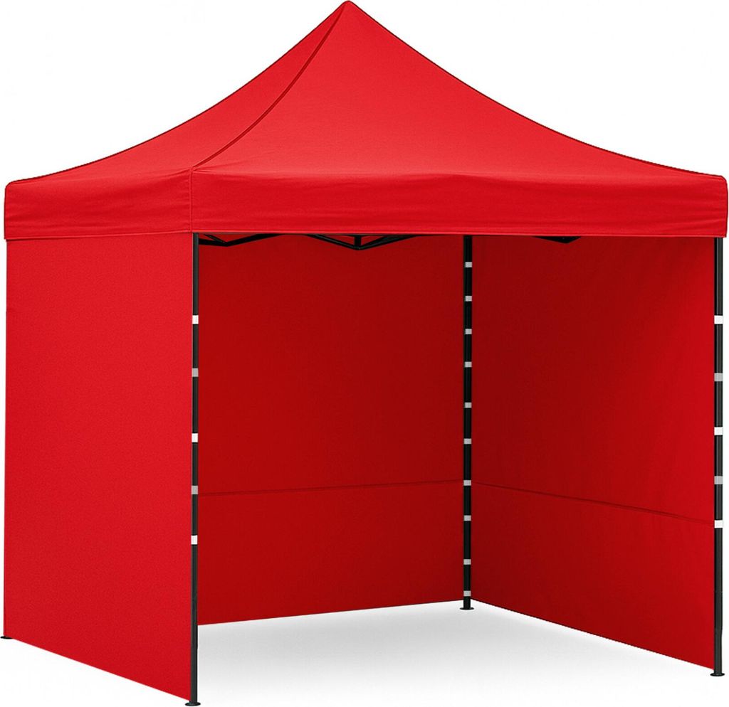 A red pop-up tent shown from a three-quarter angle.