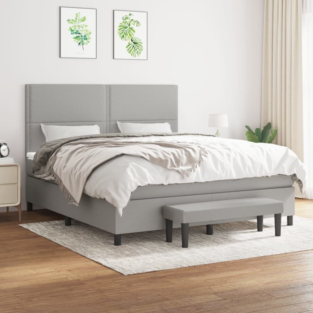 Design Möbel Boxspringbett mit Matratze Hellgrau 180x200 cm Stoff - 2024 Neu