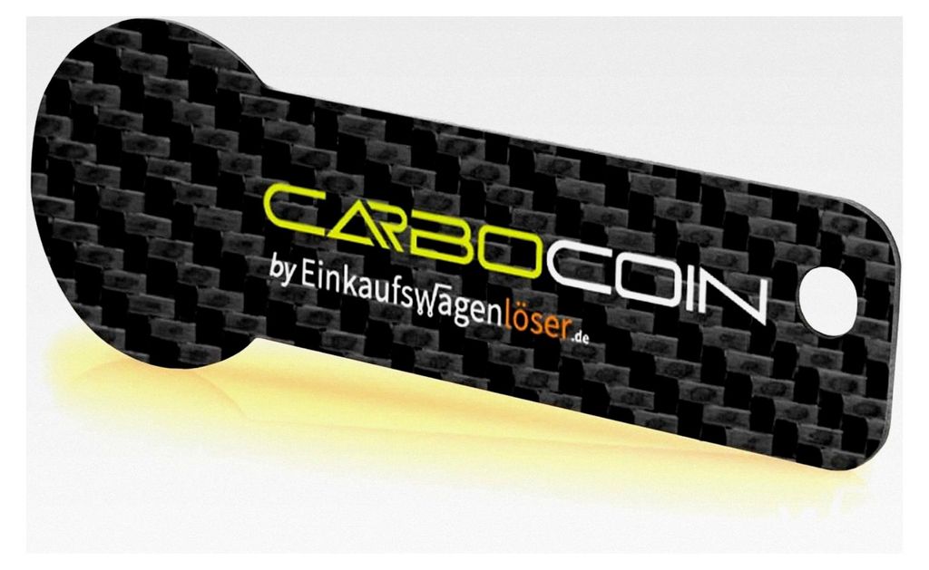 Carbocoin F7 / Einkaufswagenlöser aus Carbon mit Schlüsselfundservice / Alternative zu Einkaufswagenchips