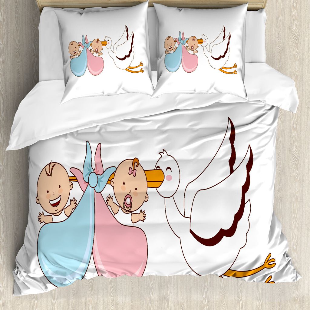 ABAKUHAUS Geschlecht Decken Bettbezug, Babys Stork Spielzimmer, Milbensicher Allergiker geeignet mit Kissenbezügen, 155 cm x 220 cm - 80 x 80 cm, ...