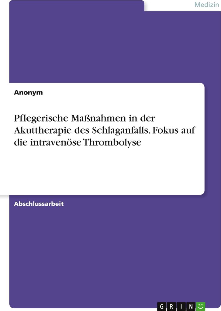Pflegerische Maßnahmen in der Akuttherapie des Schlaganfalls. Fokus auf die intravenöse Thrombolyse
