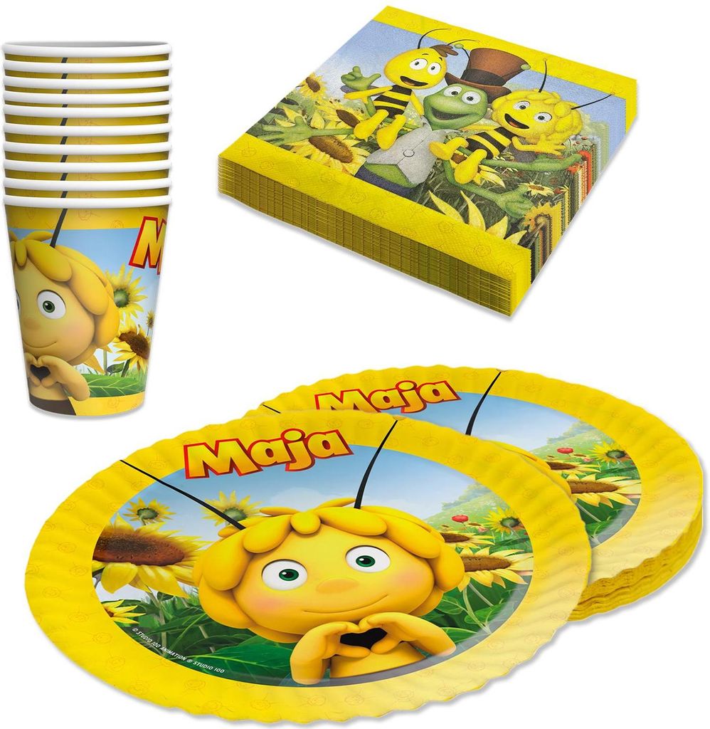 Biene Maja 72-tlg. Party Set – Geburtstag Deko mit Servietten Tellern Bechern