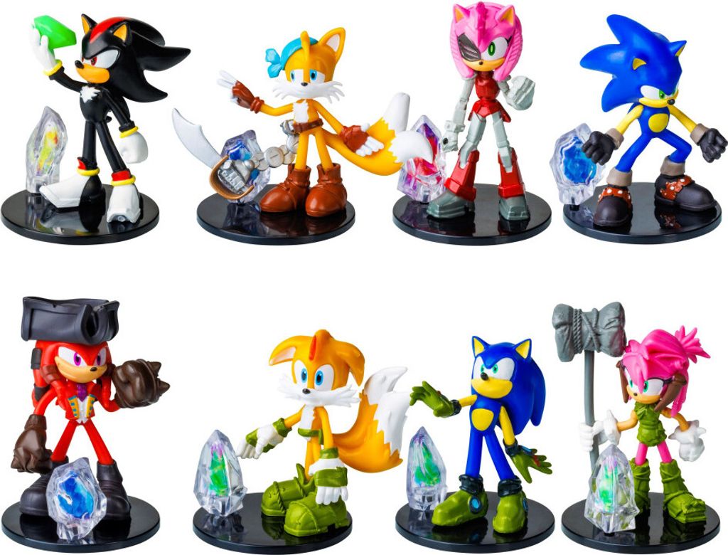 A collection of Sonic the Hedgehog character figurines displayed against a white background.
