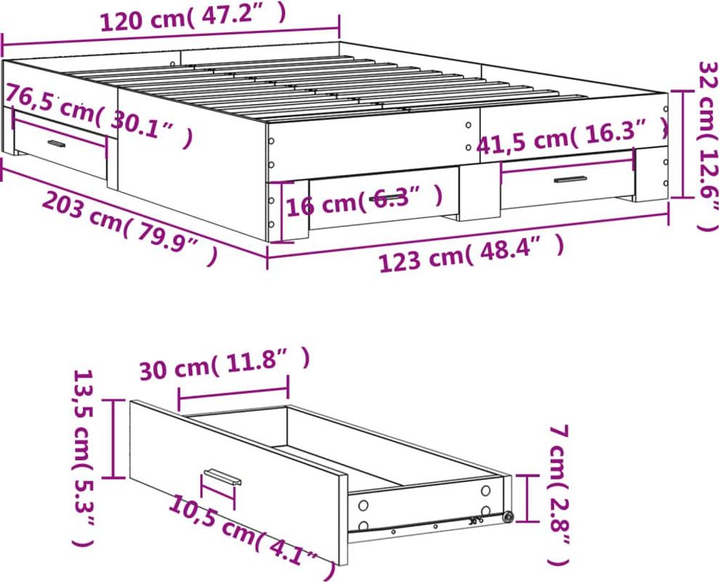 vidaXL Bettgestell mit Schubladen Weiß 120x200 cm Produktbild 