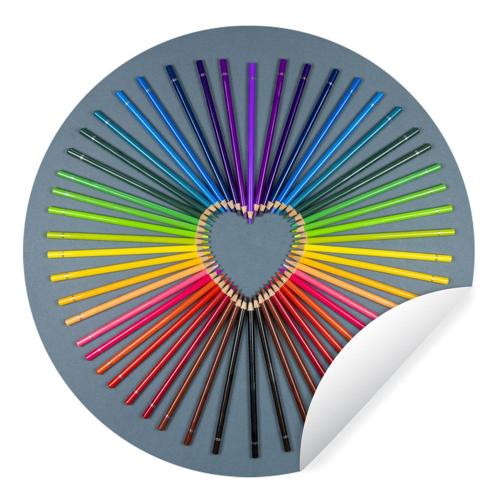 MuchoWow Runde Wandtattoo - Wandsticker Tapete Aufkleber Herz - Bleistifte - Regenbogen - Abstrakt Ø 100 cm Selbstklebend und Repositionierbar -...