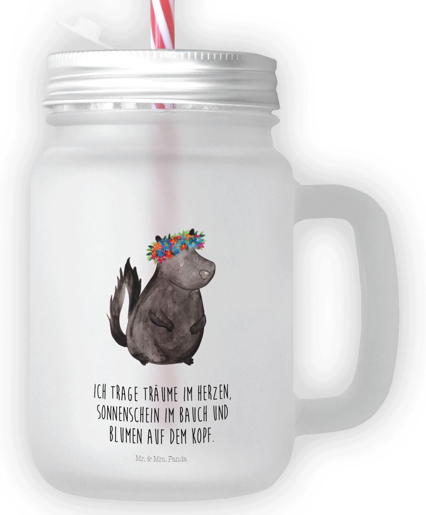 Mr. & Mrs. Panda Mason Glas Stinktier Mädchen - Transparent - Geschenk, Skunk, Jar, Für Smoothies, Becher mit Deckel, Cocktailglas, Namaste, Wild...