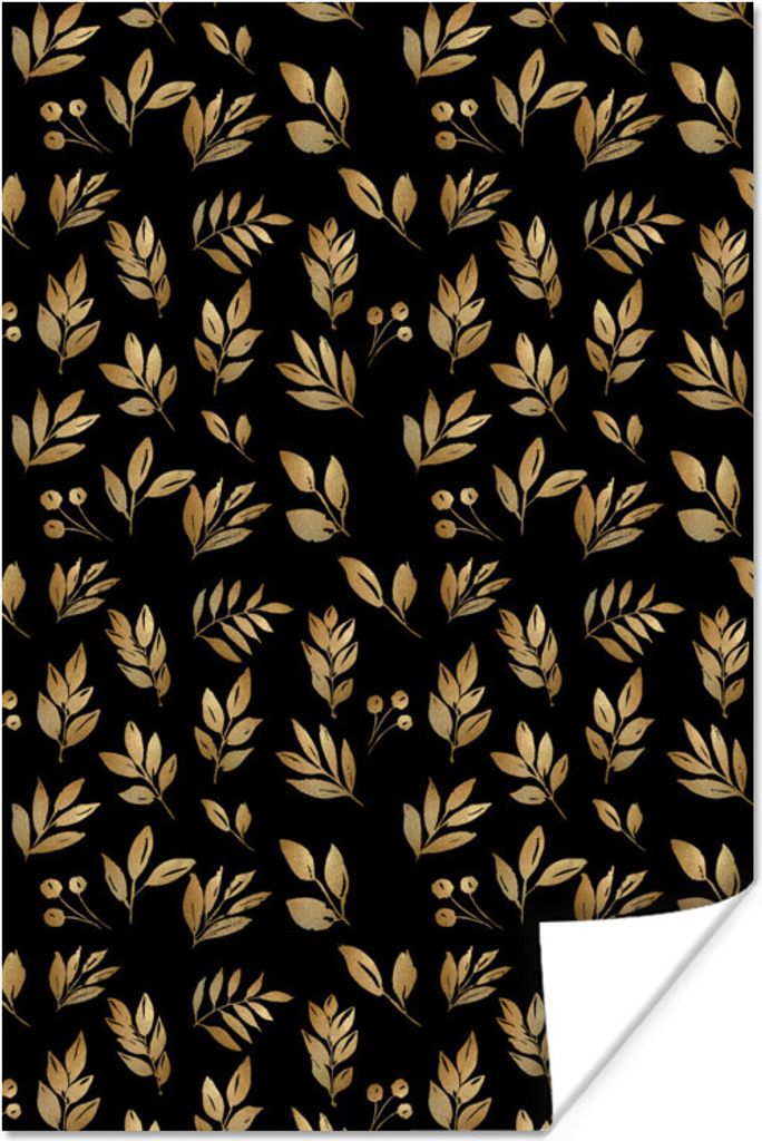 MuchoWow Poster Blätter - Muster - Gold 20x30 cm - Papierdruck