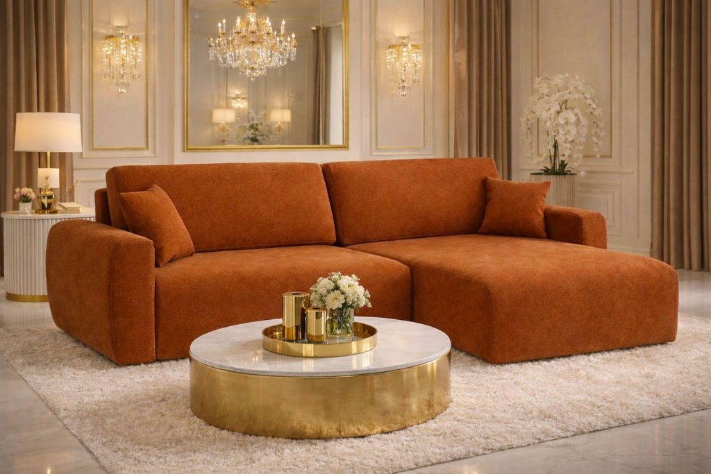 Kaiser Möbel Ecksofa mit Schlaffunktion und Bettkasten, Ariel L-Form Velours Sofa, Stoff Salvador, Braun, Rechts