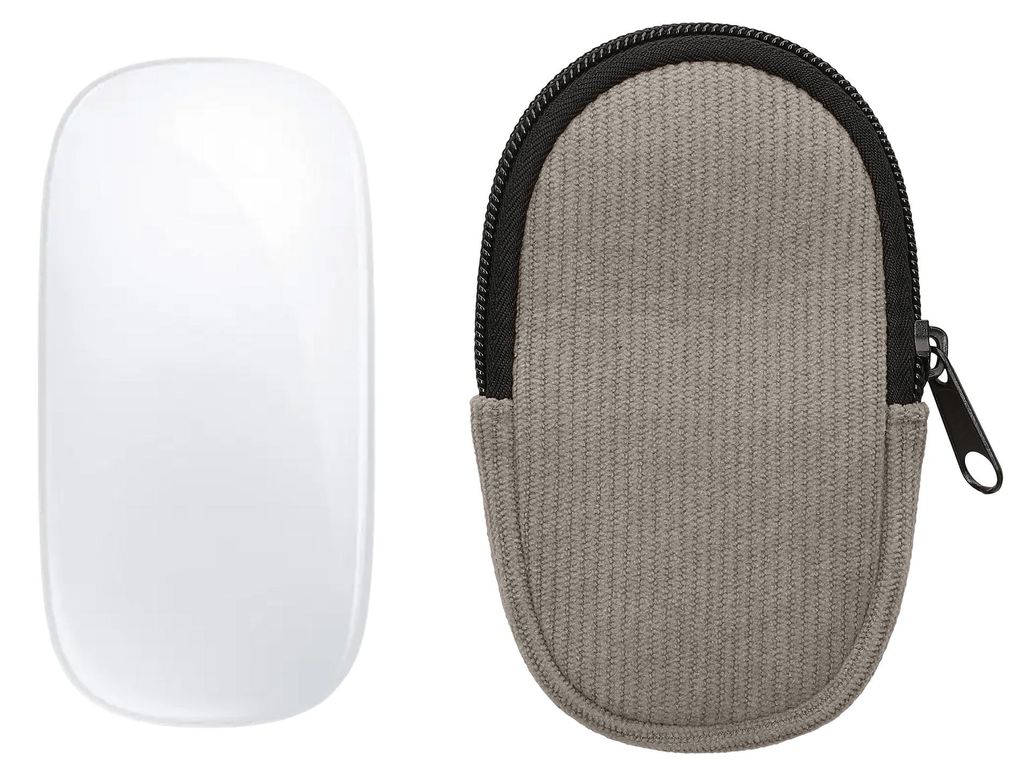 kwmobile Maus Tasche kompatibel mit Apple Magic Mouse 1 / 2 Hülle - Case für Bluetooth Maus aus robustem Cord und Neopren Stoff - Grau