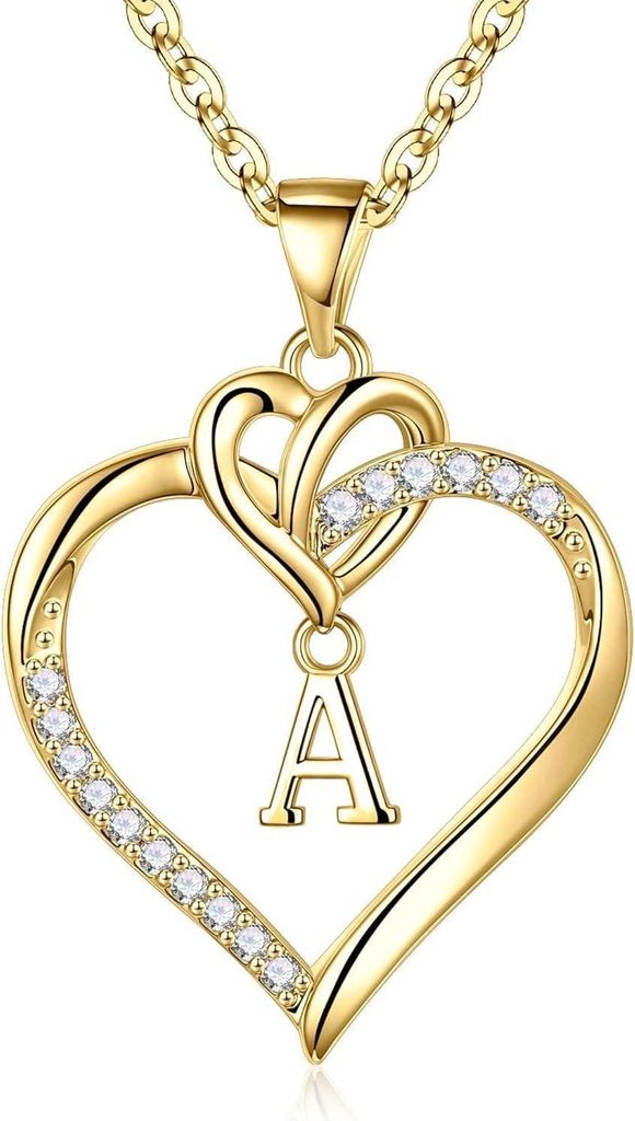 TINGN Herz Initial Halskette 14K Gold Zirkonia Anhänger A-Z Produktbild 