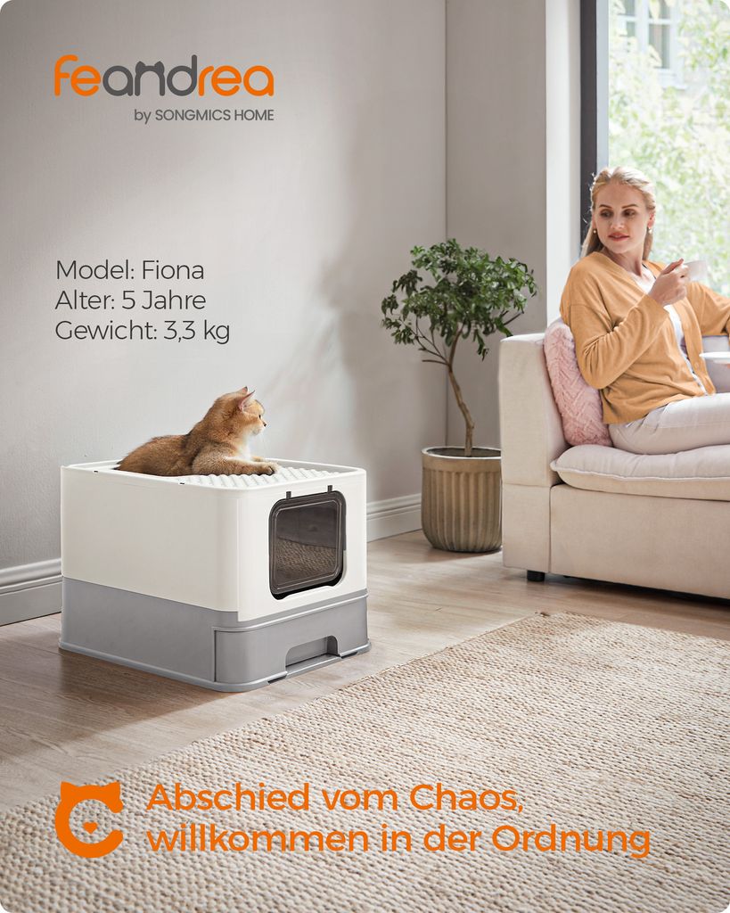 FEANDREA Katzenklo, mit Deckel, für Katzen bis 15kg, Produktbild 2